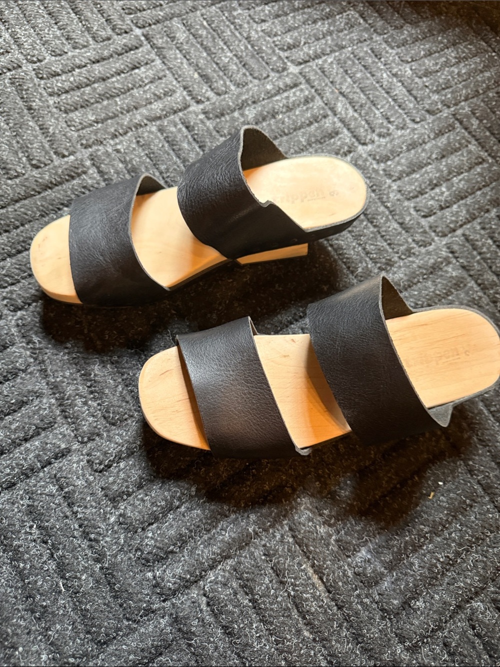 Trippen Black Double-Band Leather Slide Mules